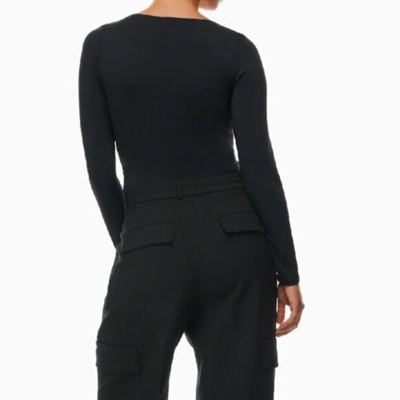 Babaton Sz M Top Contour V-neck Burgundy Long Sleeve Shirt Cropped - Picture 7 of 7